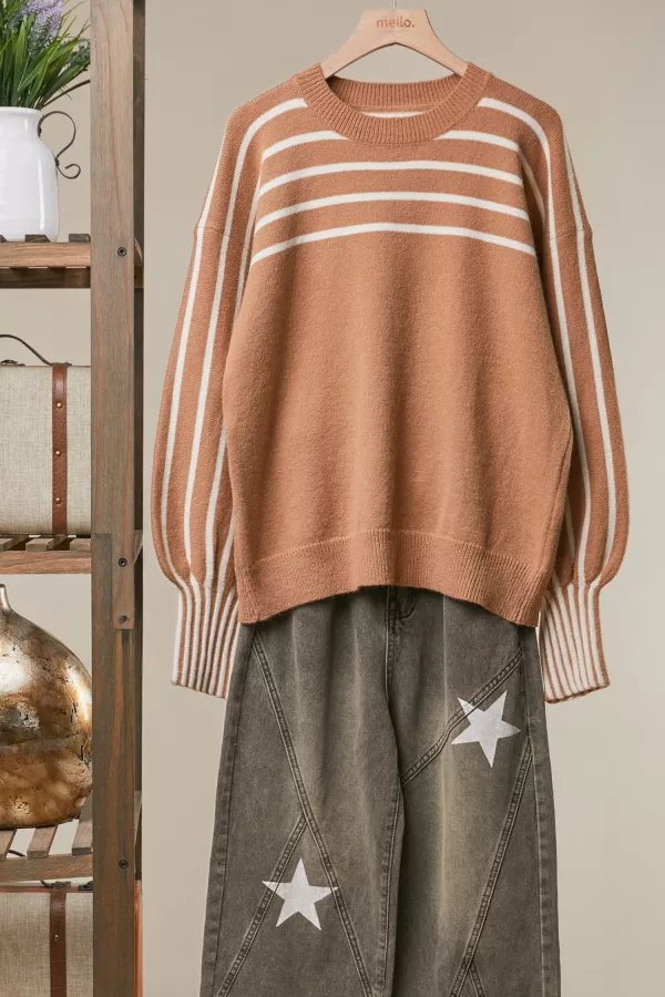 wholesale clothing striped raglan sleeve knit sweater mello