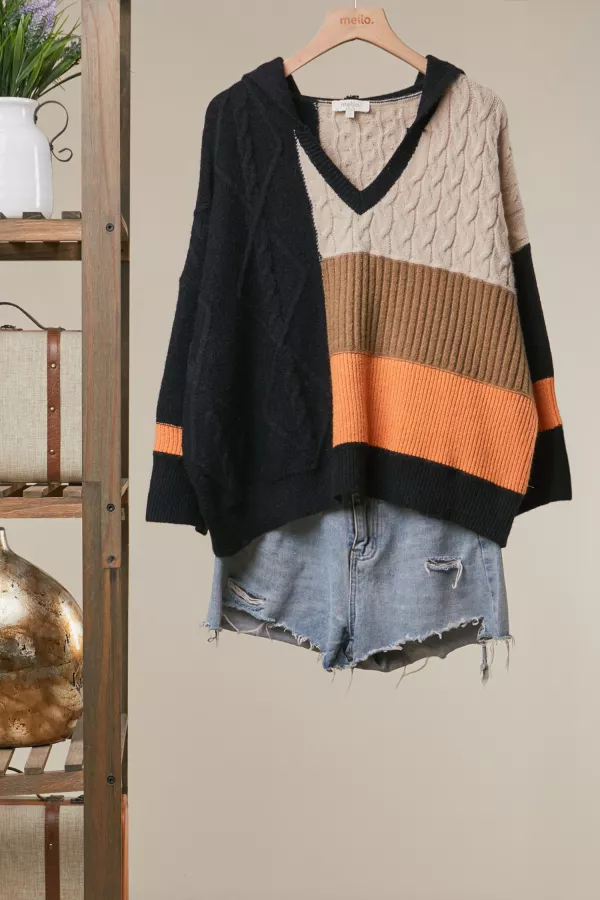 wholesale clothing contemporary colorblock pullover hoodie sweater mello