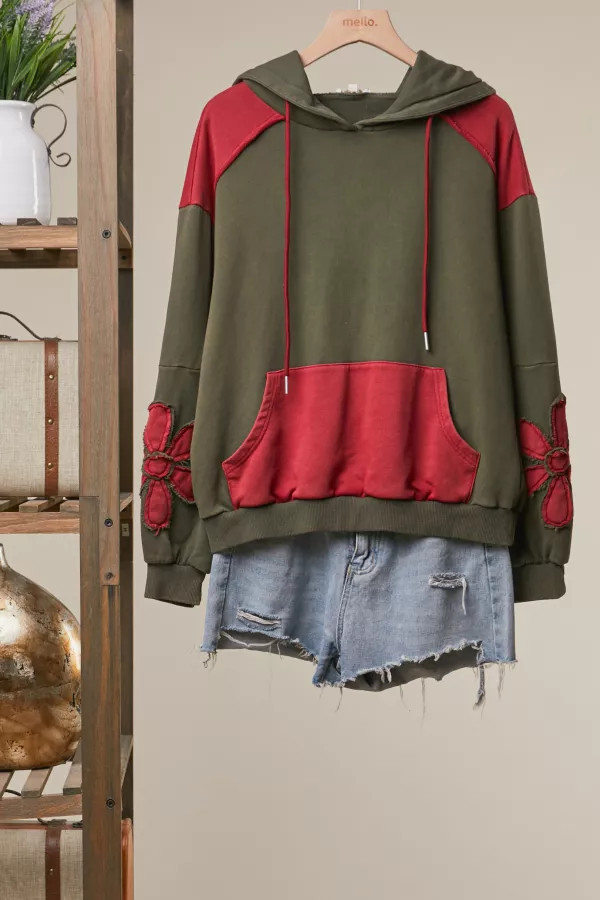wholesale clothing floral patch hooded sweatshirt mello