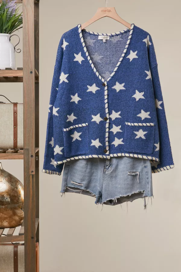 wholesale clothing night sky star knit cardigan with pocket details mello