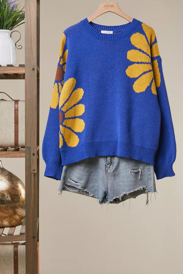 wholesale clothing floral daisy design knit sweater mello
