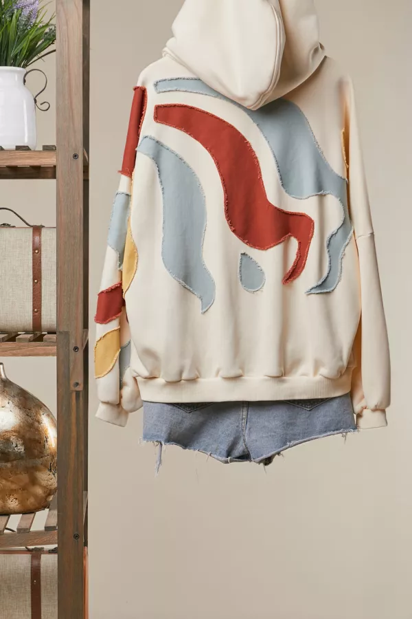 wholesale clothing abstract patch hoodie with kangaroo pocket mello
