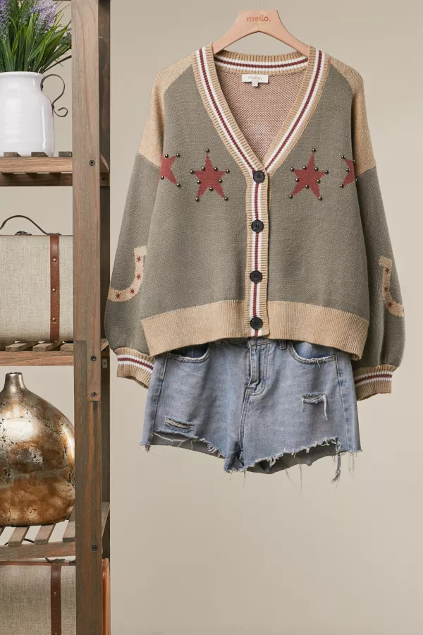 wholesale clothing western horse graphic knit cardigan mello