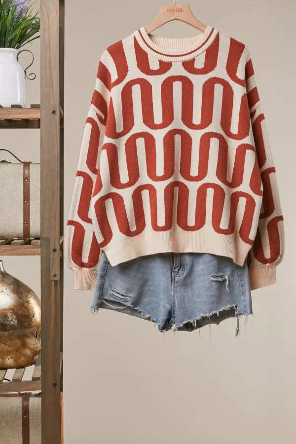 wholesale clothing abstract loop pattern intarsia knit sweater mello