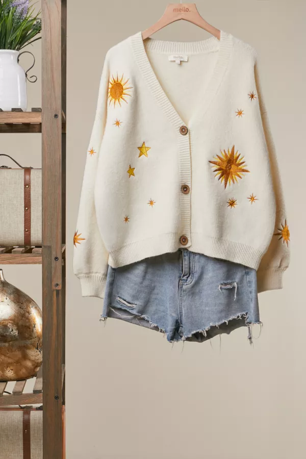wholesale clothing sunburst embroidered knit cardigan mello
