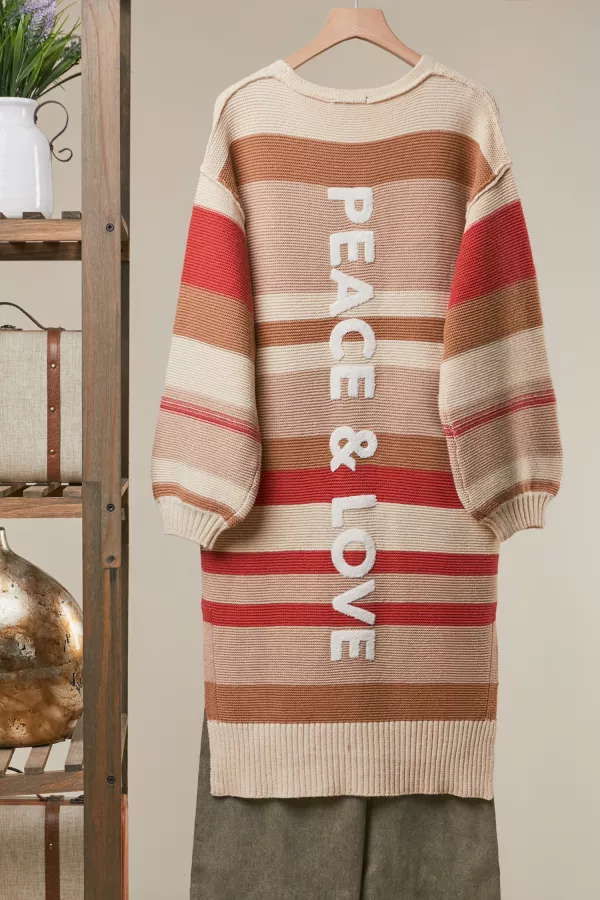 wholesale clothing love & peace embroidered striped knit cardigan mello