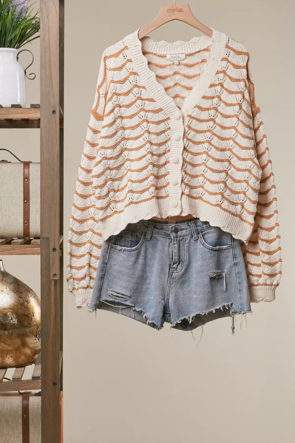 wholesale clothing wavy chevron button cardigan mello