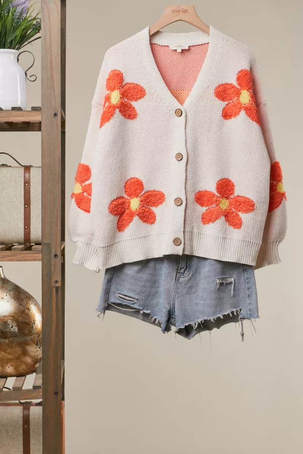 wholesale clothing daisy floral motif sweater cardigan mello