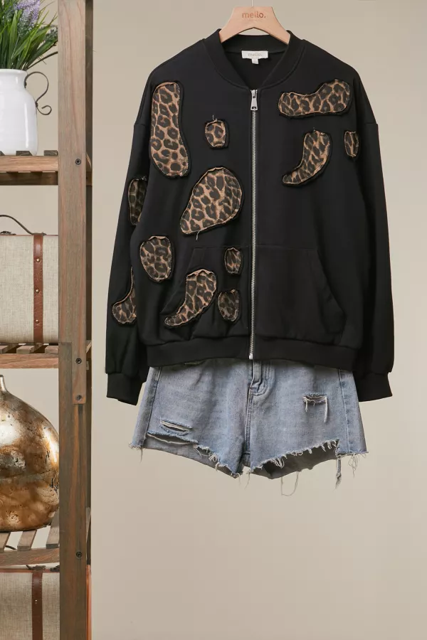 wholesale clothing paisley patch zip-up bomber jacket mello