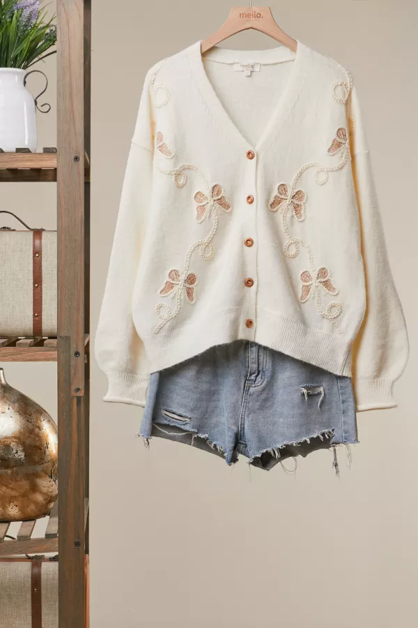wholesale clothing butterfly embroidery knit cardigan mello
