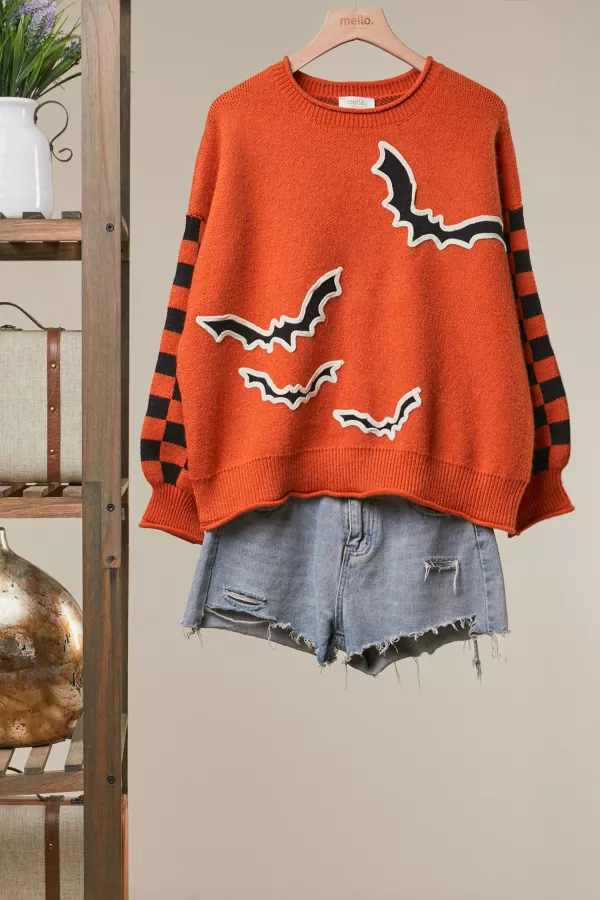 wholesale clothing checkerboard sleeve knit sweater mello