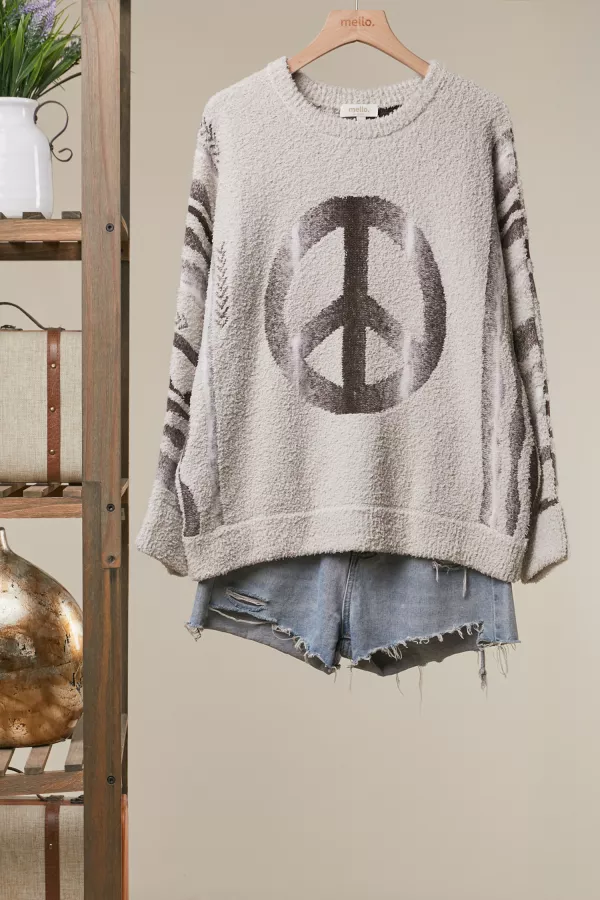 wholesale clothing boho peace sign pullover kint sweater mello