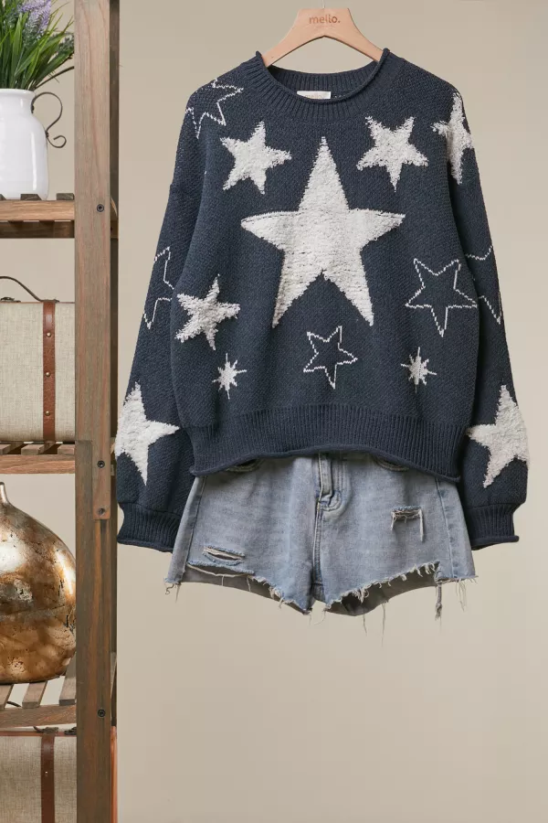 wholesale clothing starry night stars pattern oversized sweater mello
