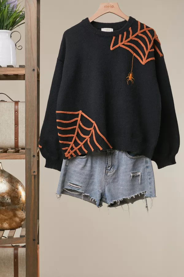 wholesale clothing halloween spider web and spider sweater mello