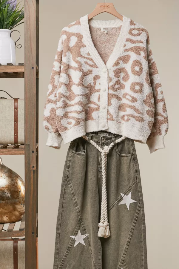 wholesale clothing neutral leopard pattern sweater cardigan mello