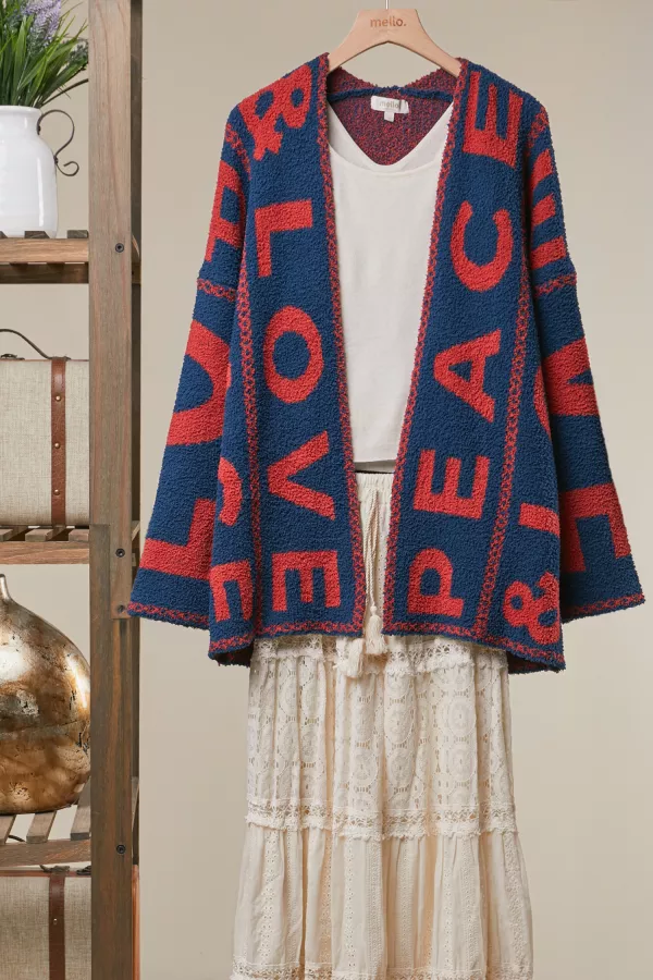wholesale clothing colorblock letter print cardigan mello