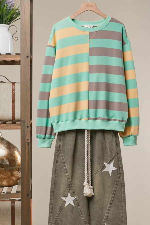 wholesale clothing stripe color block sweatshirt mello
