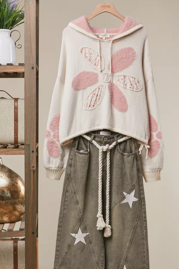 wholesale clothing flower petal hooded sweater mello