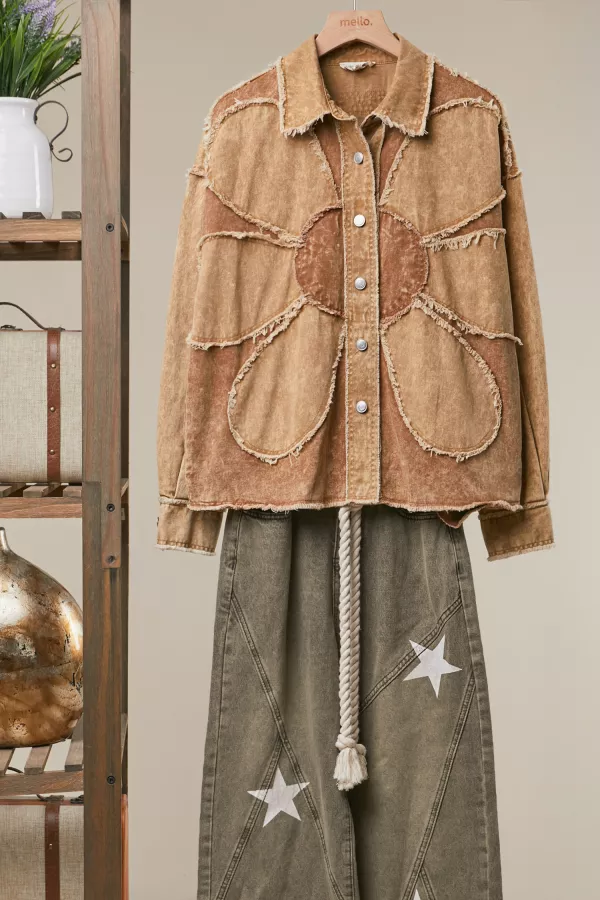wholesale clothing corduroy flower appliqué shirt jacket mello