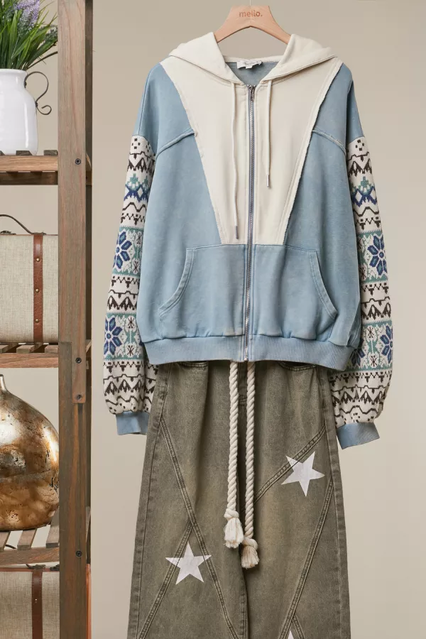 wholesale clothing sweater sleeve detail hooded sweatshirt mello
