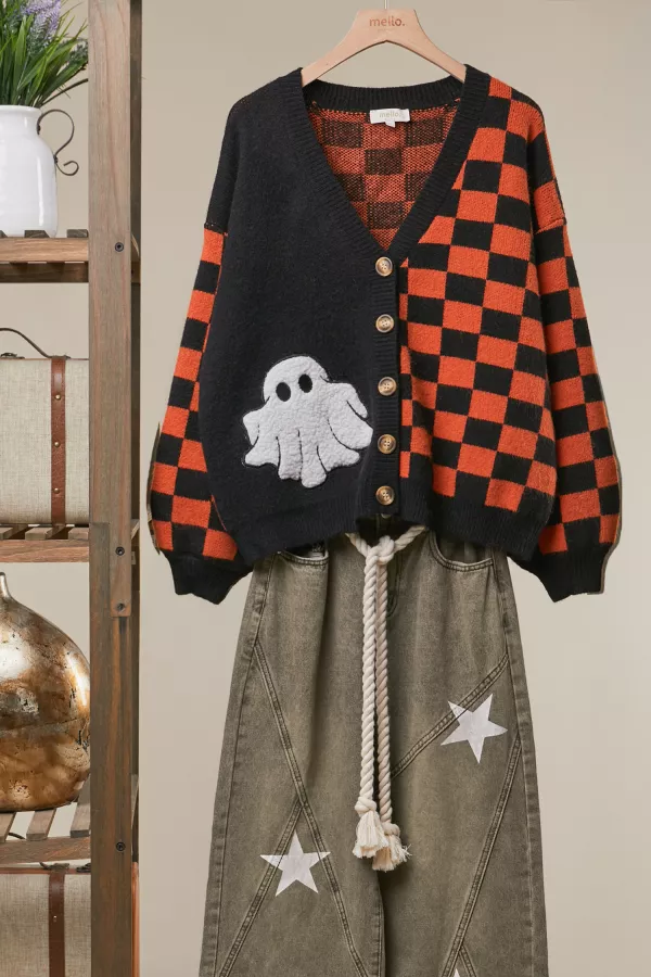 wholesale clothing checkerboard halloween cardigan mello