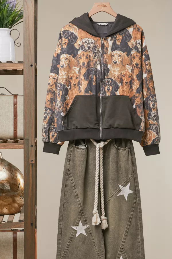 wholesale clothing vintage puppy print hoodie mello
