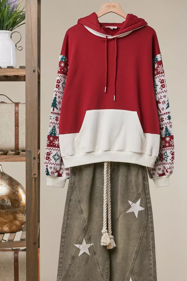 wholesale clothing christmas knit sleeve combo hoodie mello