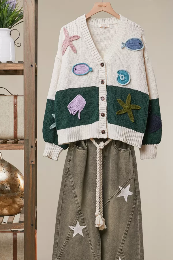 wholesale clothing ocean patchwork knit cardigan mello
