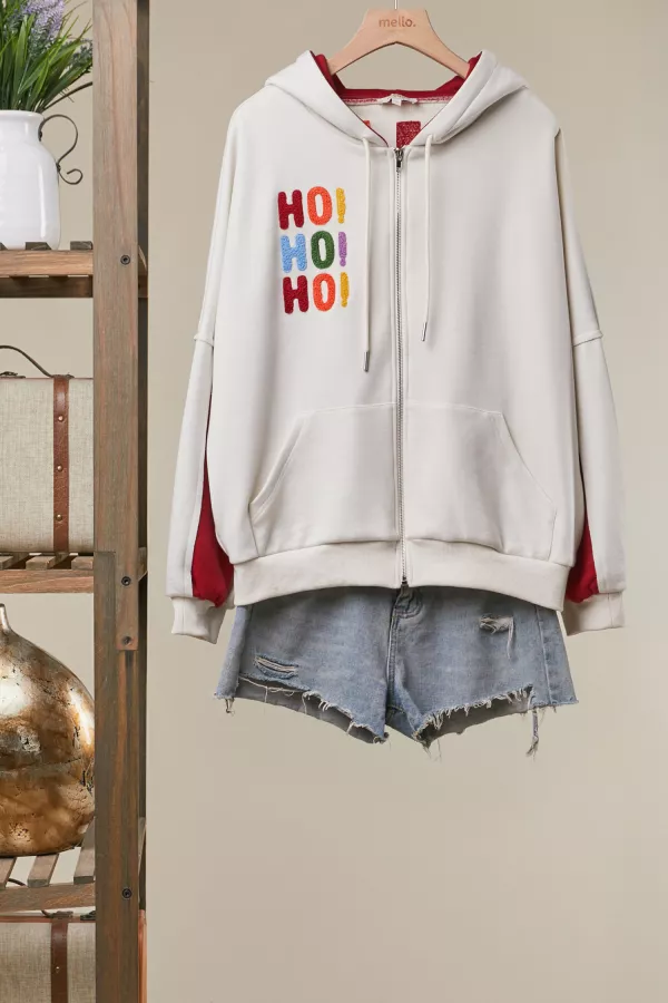 wholesale clothing merry christmas applique zip-up hoodie mello