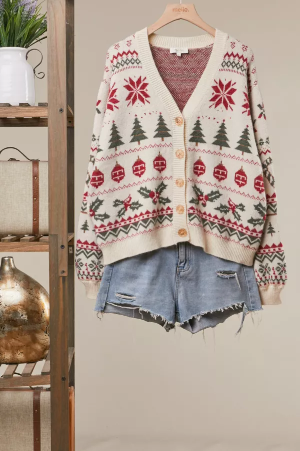 wholesale clothing christmas forest knit sweater cardigan mello