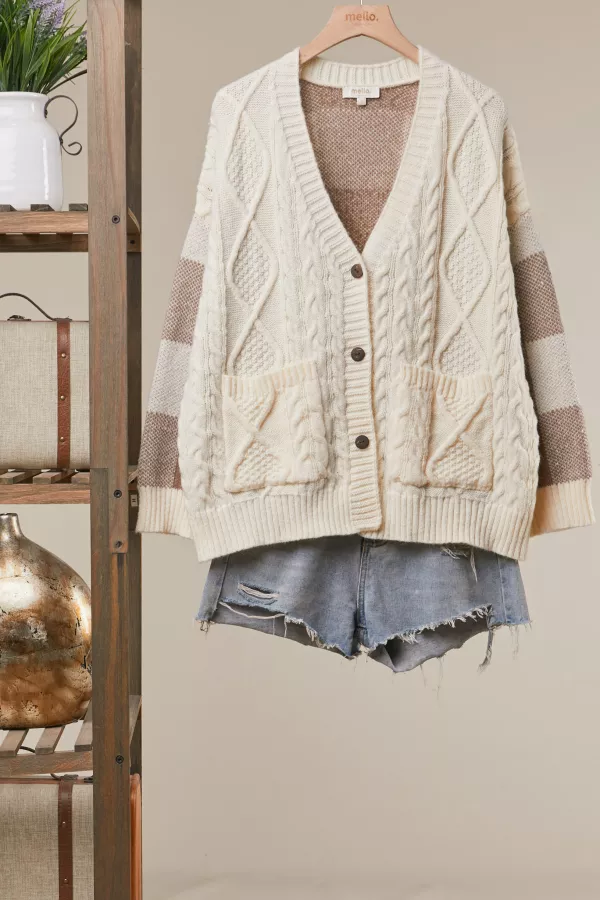 wholesale clothing cable knit plaid cardigan mello