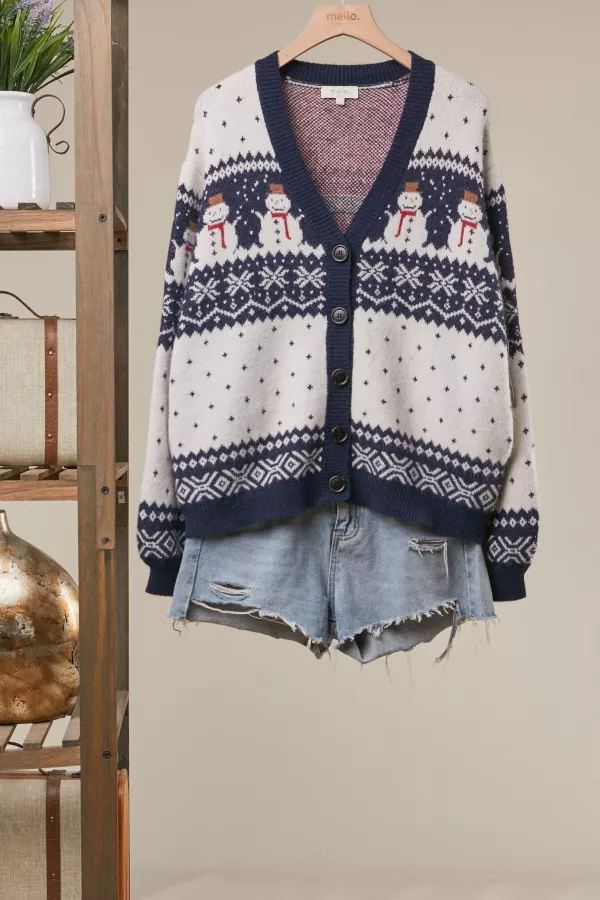 wholesale clothing christmas snowman knit cardigan mello