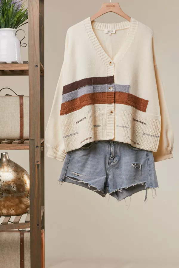 wholesale clothing ivory trail stripe knit cardigan mello