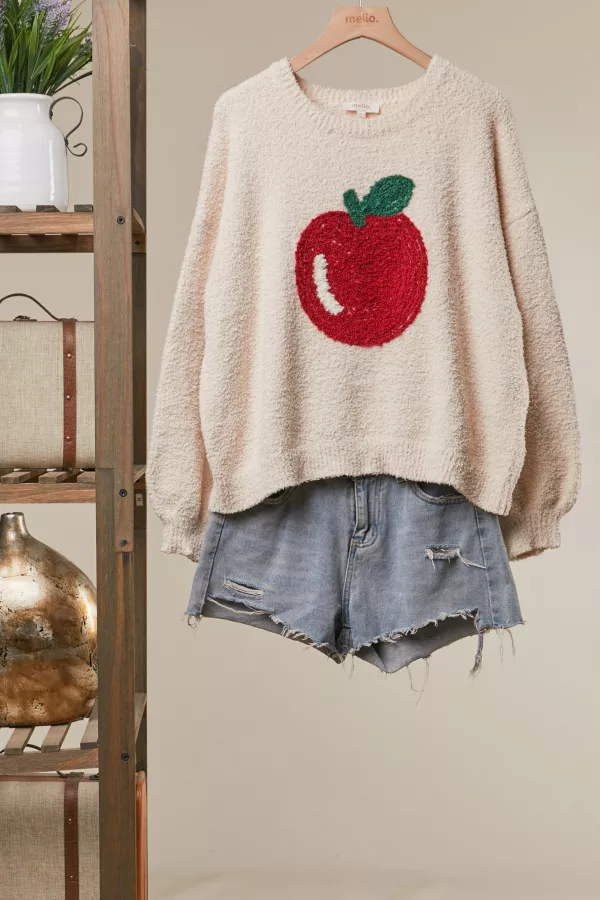 wholesale clothing embroidered apple crew neck sweater mello