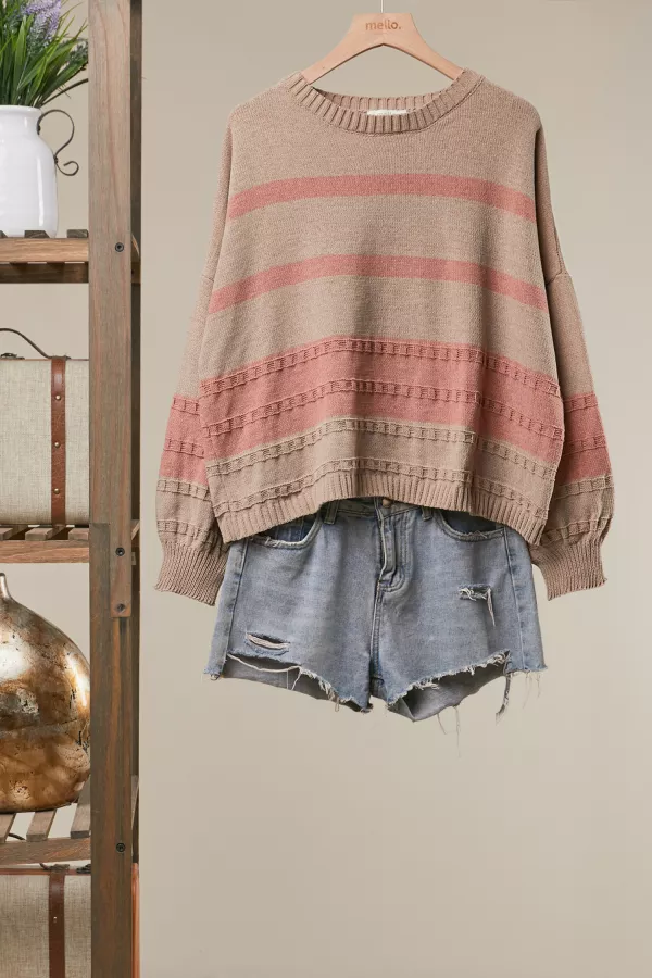 wholesale clothing rose mist stripe knit sweater mello