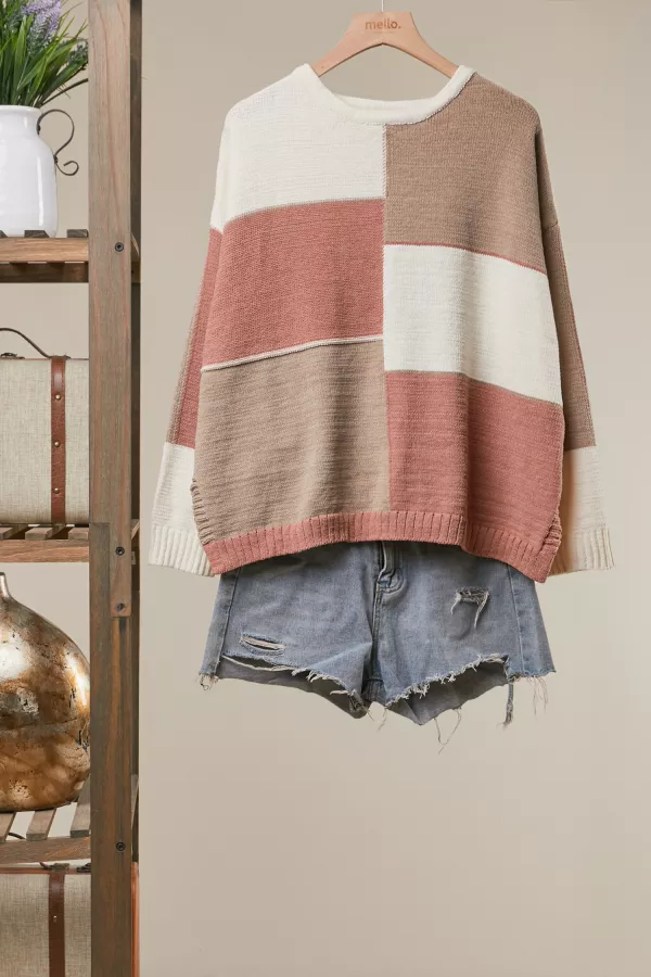 wholesale clothing colorblock oversized knit sweater mello