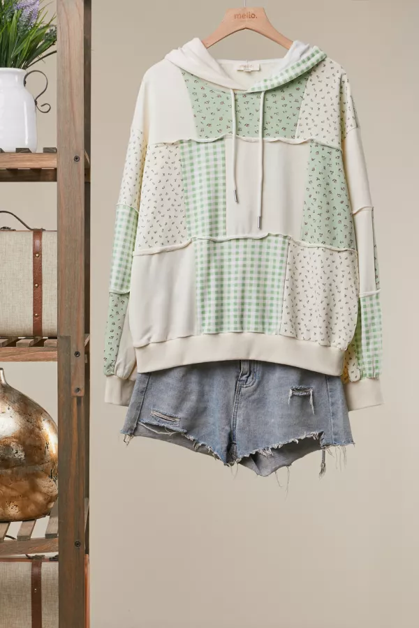 wholesale clothing patchwork color-block knit hoodie mello