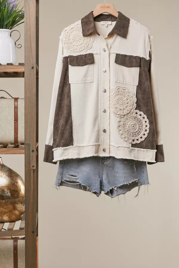 wholesale clothing crochet bloom patchwork shirt jacket mello
