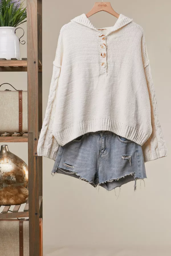 wholesale clothing snow cable hooded knit sweater mello