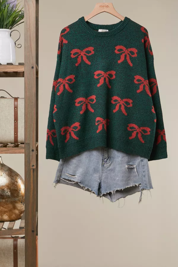 wholesale clothing christmas bow knit sweater mello