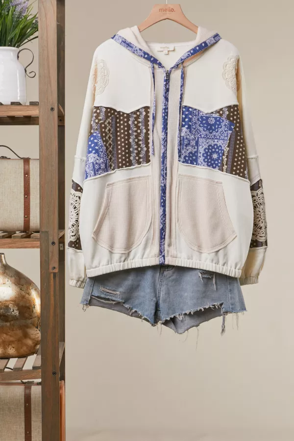 wholesale clothing bandana patchwork hooded jacket mello