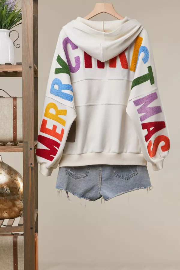 wholesale clothing hohoho christmas patch zip-up hoodie mello