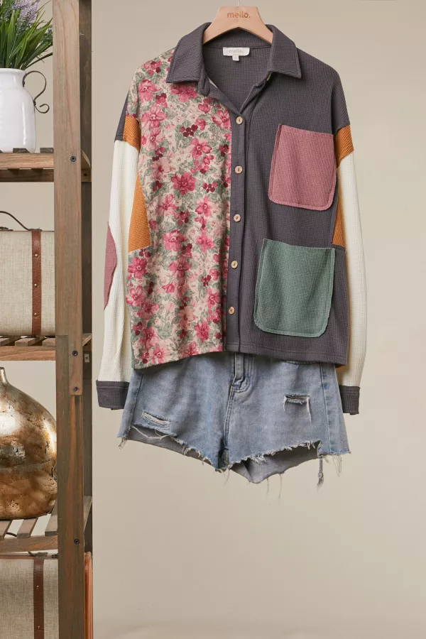 wholesale clothing garden mix patch pocket shirt mello