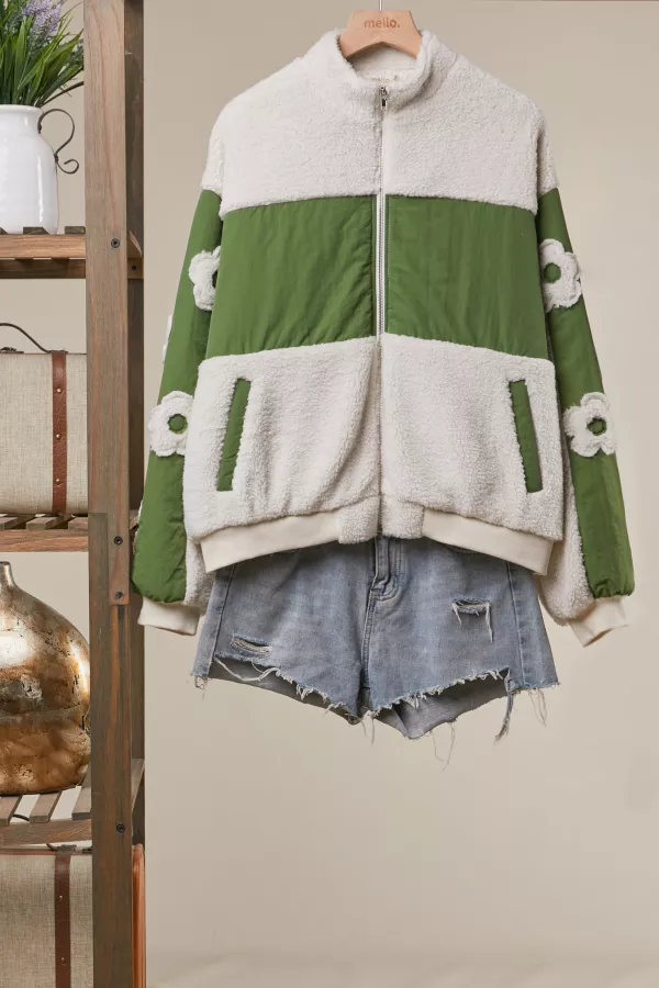 wholesale clothing daisy sherpa colorblock jacket mello