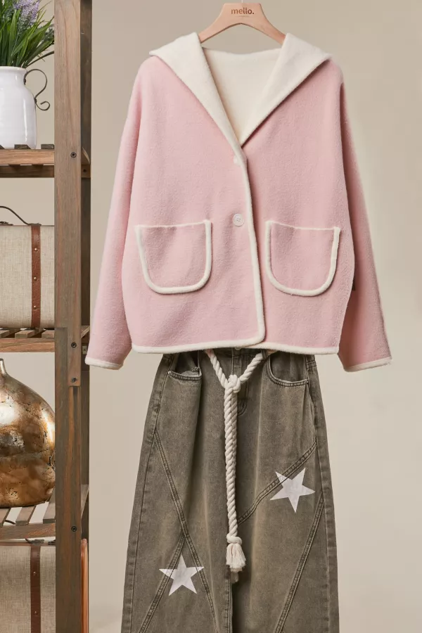 wholesale clothing reversible pink knit jacket mello