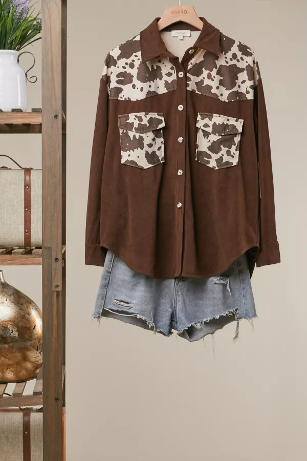 wholesale clothing cow print western shirt jacket mello