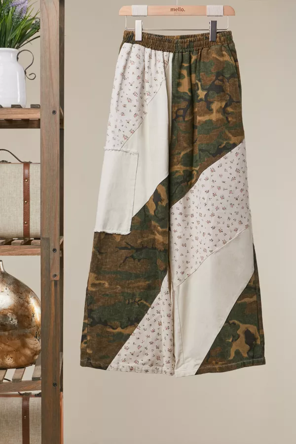 wholesale clothing camo floral patch wide pants mello