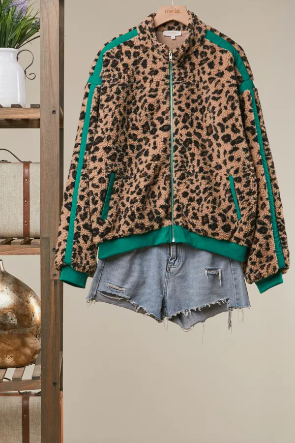 wholesale clothing emerald leopard fleece jacket mello