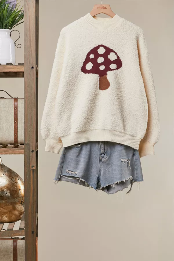 wholesale clothing mushroom intarsia knit sweater mello