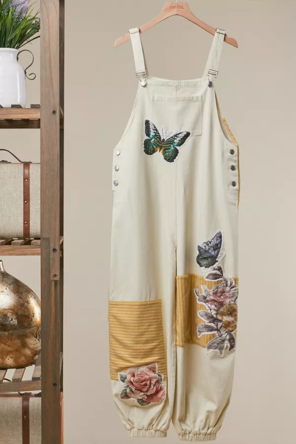 wholesale clothing boho butterfly floral patchwork overalls mello